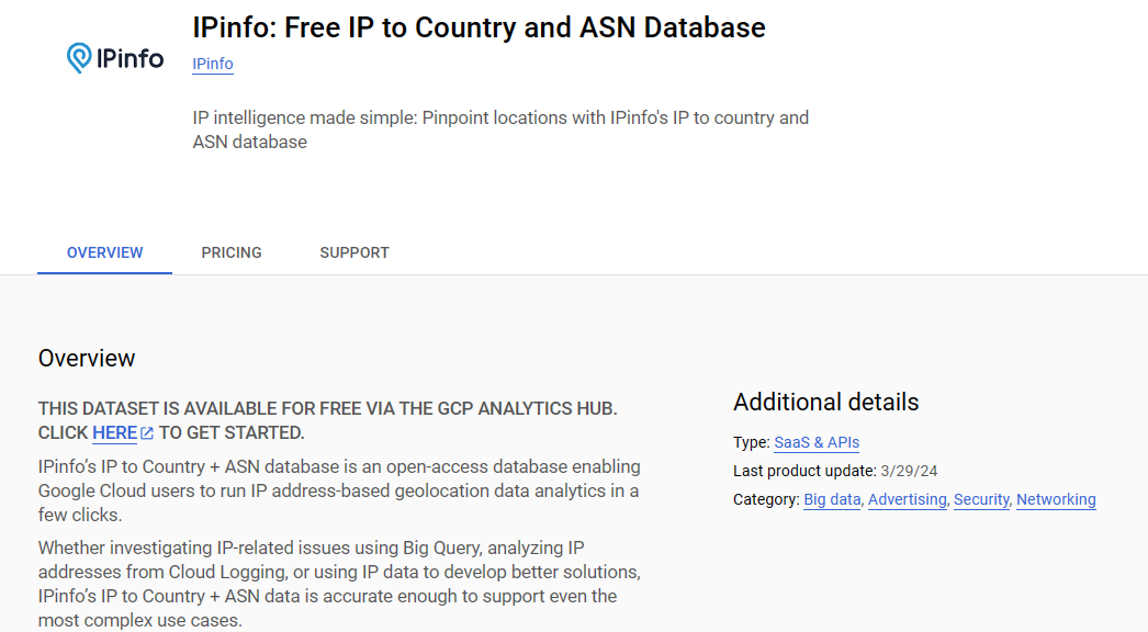 IP to Country ASN DB in GCP Marketplace